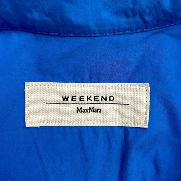 Max Mara Poplin Shirt Dress Royal Blue Long Sleeve Side Tie Button Front Size 4 - Picture 10 of 11